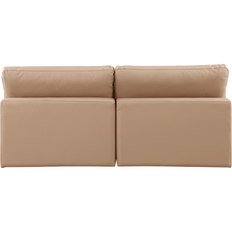 Bowery Hill Contemporary Tan Vegan Leather 2-Piece Modular Sofa
