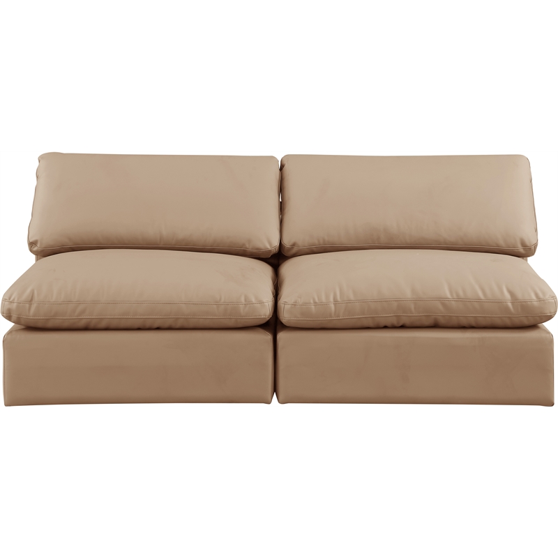 Bowery Hill Contemporary Tan Vegan Leather 2-Piece Modular Sofa