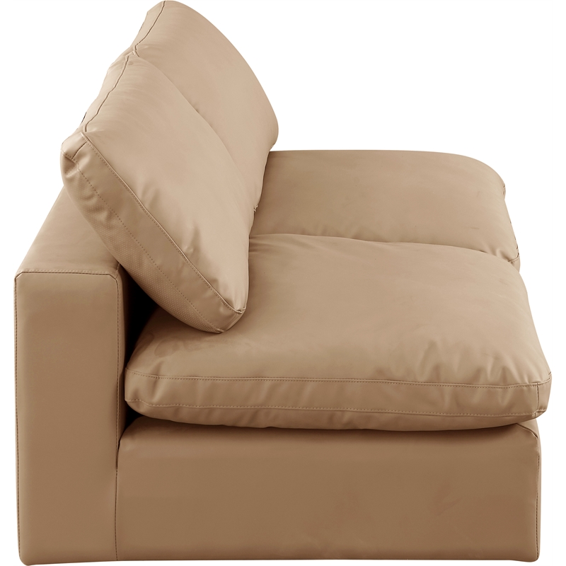Bowery Hill Contemporary Tan Vegan Leather 2-Piece Modular Sofa