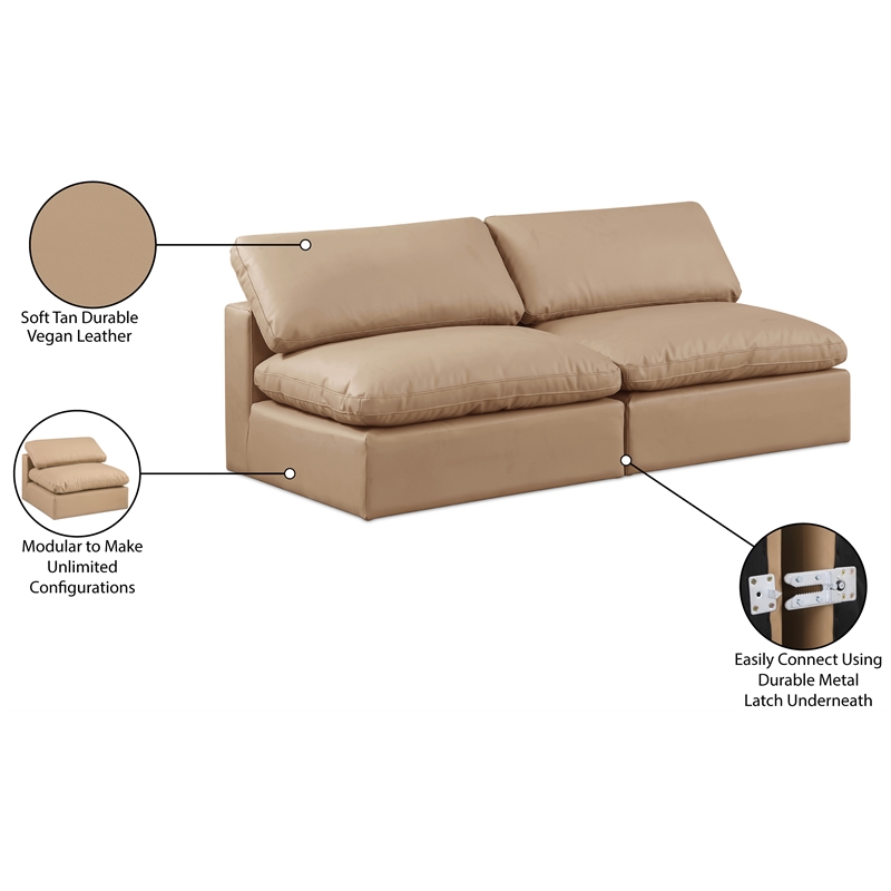 Bowery Hill Contemporary Tan Vegan Leather 2-Piece Modular Sofa