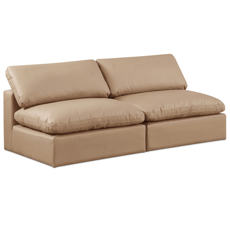 Bowery Hill Contemporary Tan Vegan Leather 2-Piece Modular Sofa