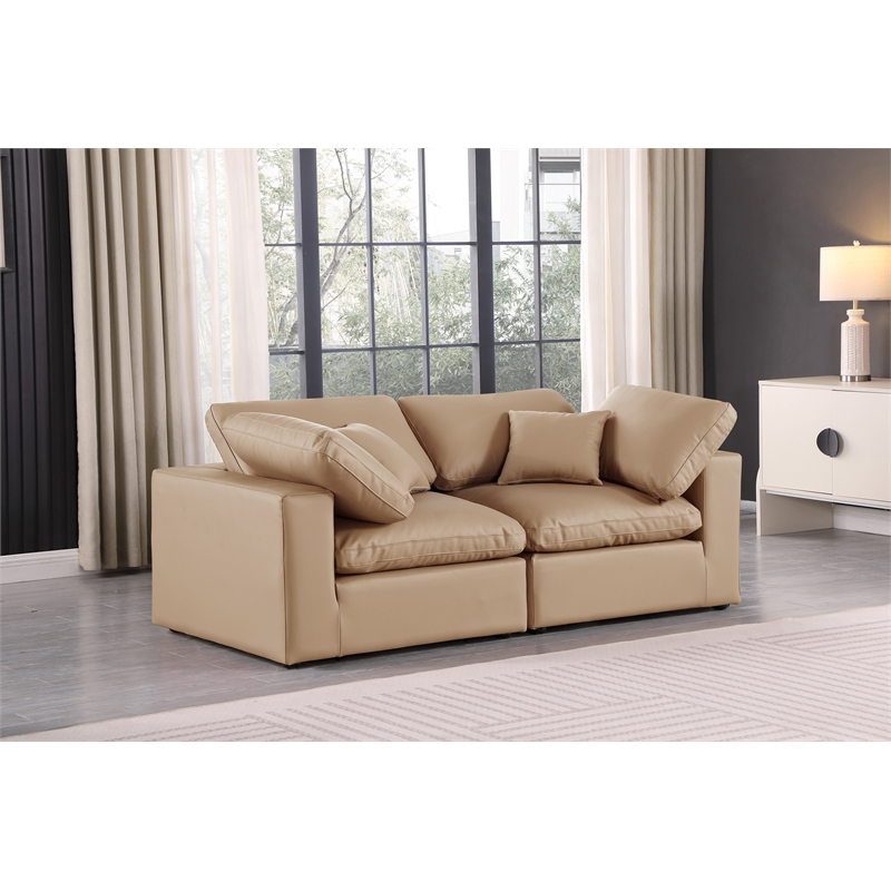 Bowery Hill Contemporary Tan Vegan Leather 2-Piece Modular Sofa