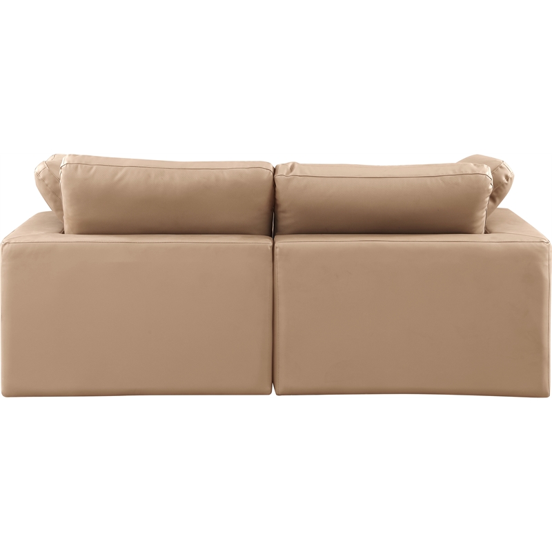 Bowery Hill Contemporary Tan Vegan Leather 2-Piece Modular Sofa