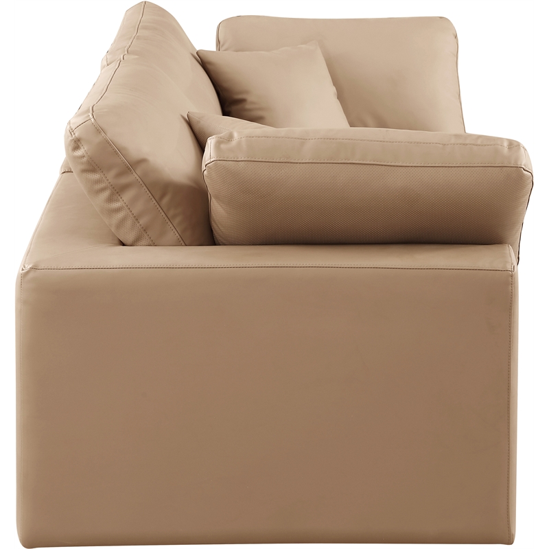 Bowery Hill Contemporary Tan Vegan Leather 2-Piece Modular Sofa