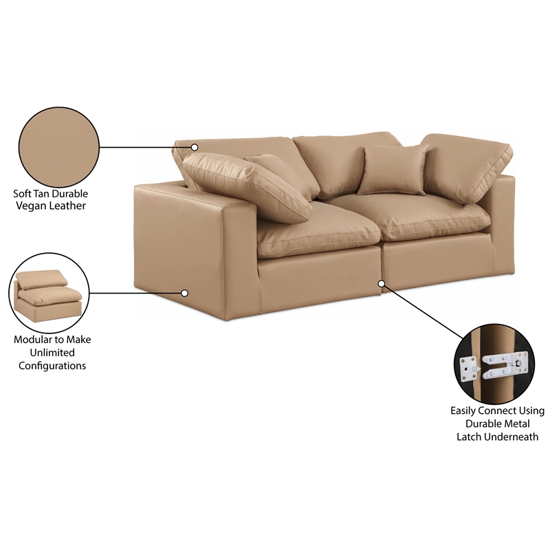 Bowery Hill Contemporary Tan Vegan Leather 2-Piece Modular Sofa