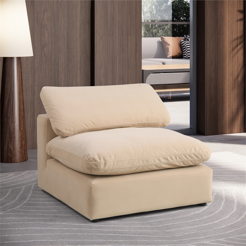 Bowery Hill Contemporary Soft Beige Durable Velvet Armless Chair