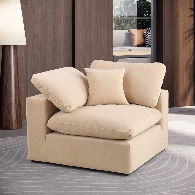 Bowery Hill Contemporary Soft Beige Durable Velvet Corner Chair
