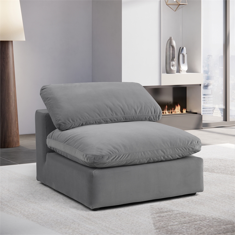Bowery Hill Contemporary Soft Grey Durable Velvet Armless Chair