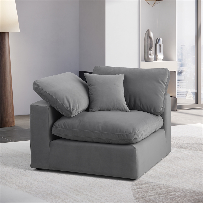 Bowery Hill Contemporary Soft Grey Durable Velvet Corner Chair