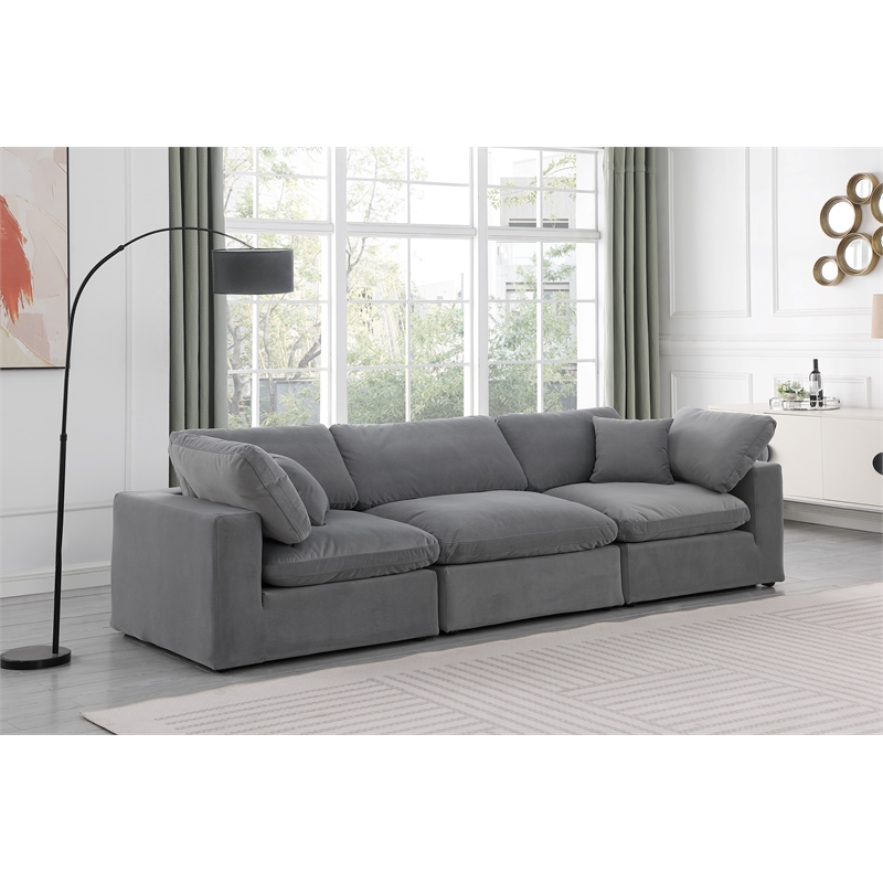 Bowery Hill Contemporary Soft Grey Velvet 3-Piece Modular Sofa