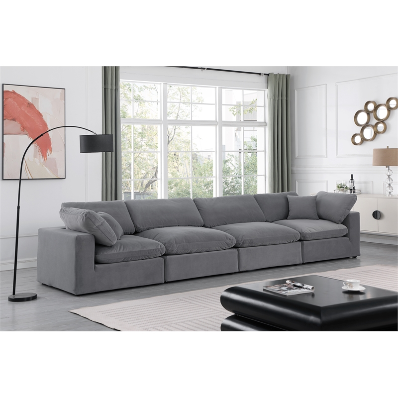 Bowery Hill Contemporary Soft Grey Velvet 4-Piece Modular Sofa