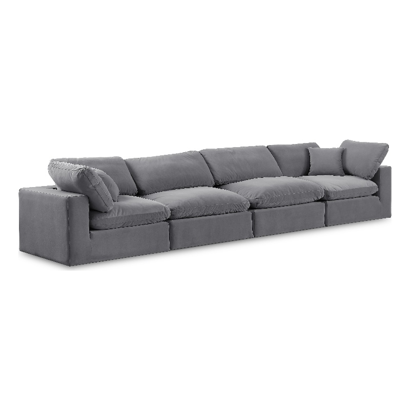 Bowery Hill Contemporary Soft Grey Velvet 4-Piece Modular Sofa