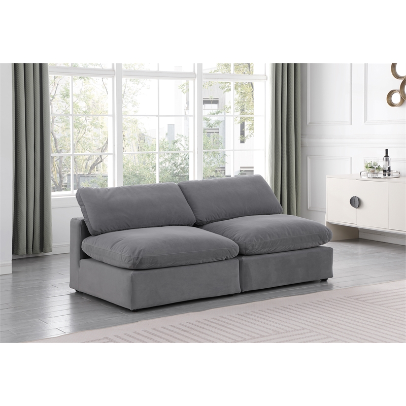 Bowery Hill Contemporary Soft Grey Velvet 2-Piece Modular Sofa