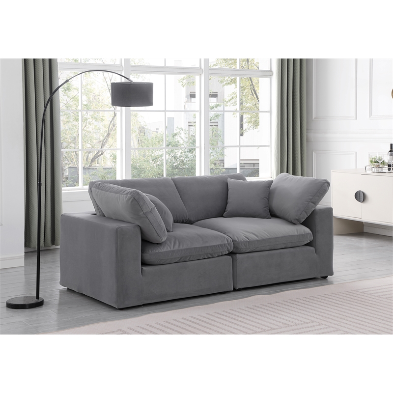 Bowery Hill Contemporary Soft Grey Velvet 2-Piece Modular Sofa
