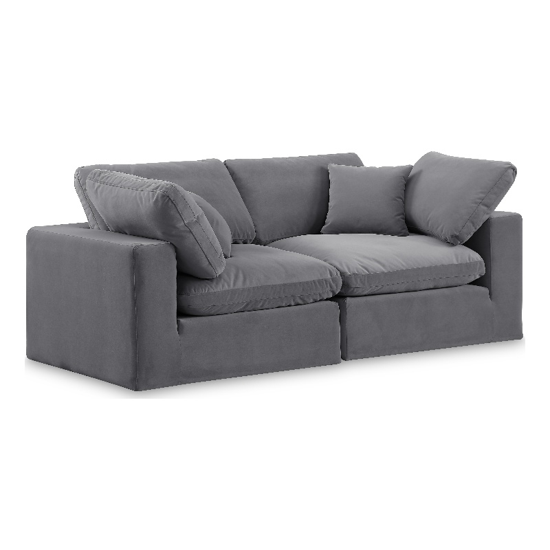 Bowery Hill Contemporary Soft Grey Velvet 2-Piece Modular Sofa