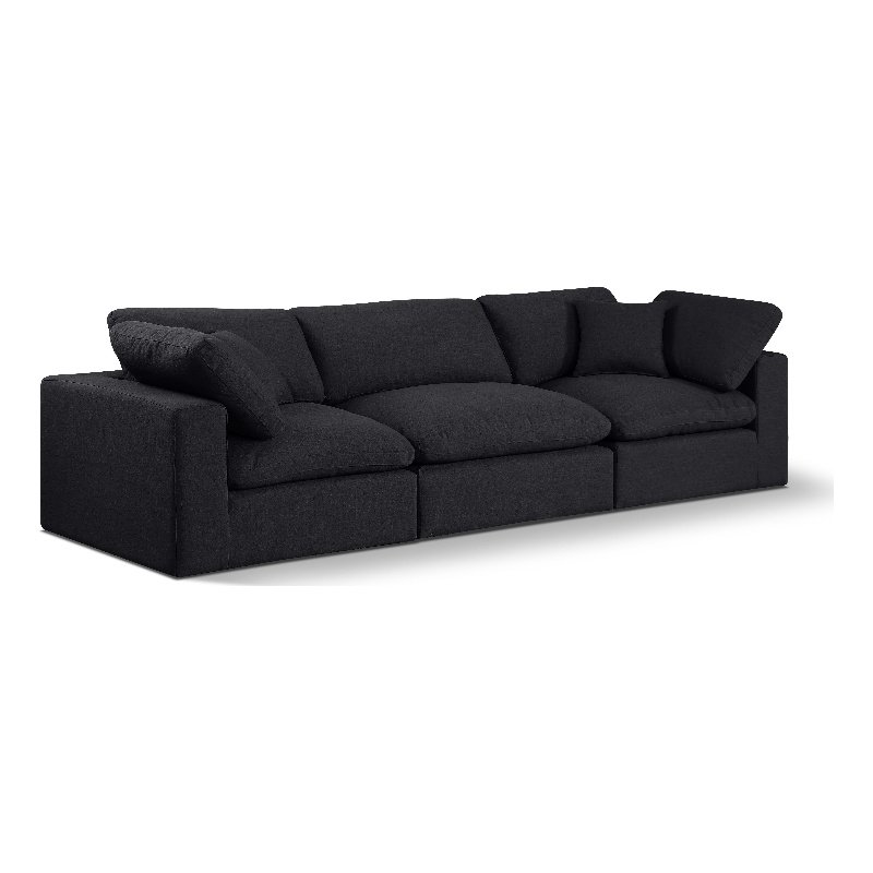 Bowery Hill Upholstered Black Linen Textured Fabric 3-Piece Modular Sofa