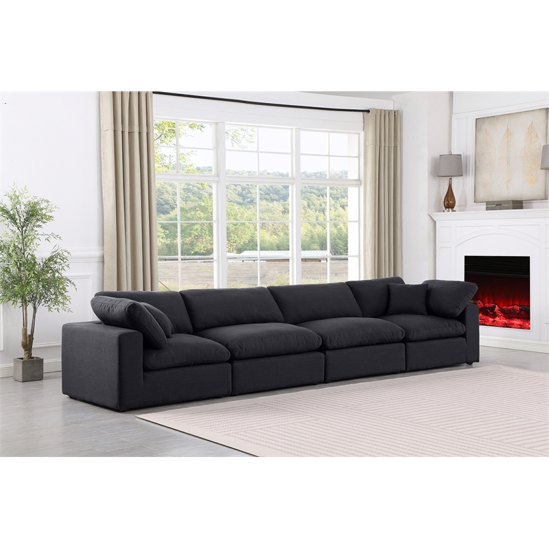 Bowery Hill Upholstered Black Linen Textured Fabric 4-Piece Modular Sofa