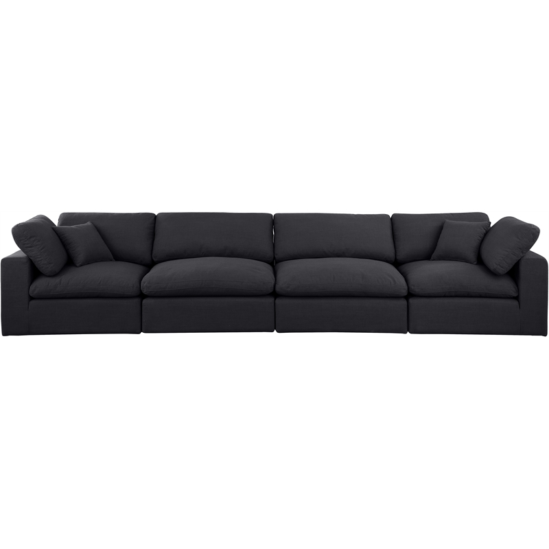 Bowery Hill Upholstered Black Linen Textured Fabric 4-Piece Modular Sofa