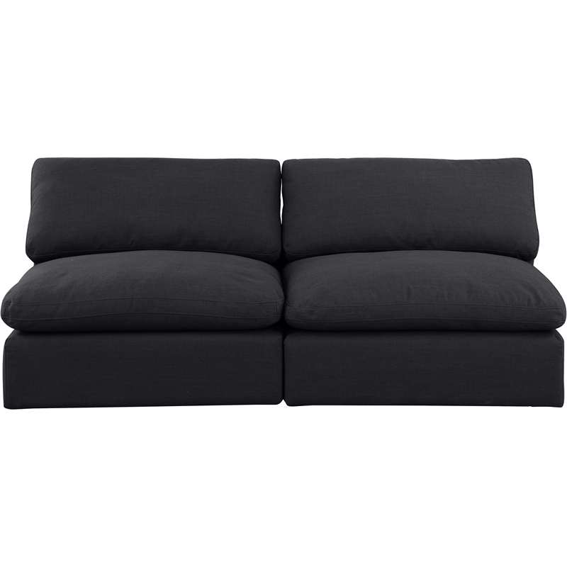 Bowery Hill Upholstered Black Linen Textured Fabric 2-Piece Modular Sofa