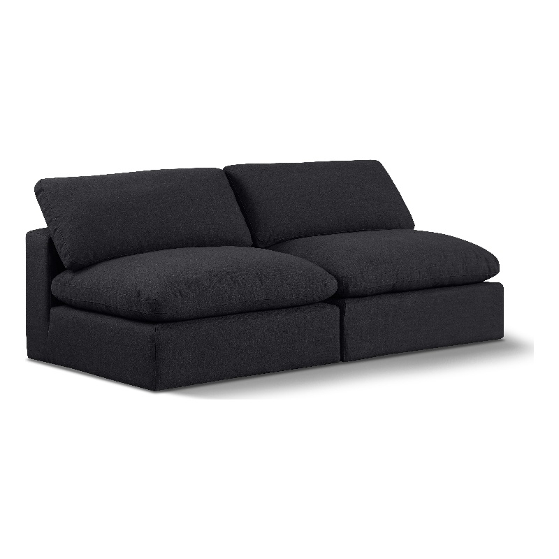 Bowery Hill Upholstered Black Linen Textured Fabric 2-Piece Modular Sofa