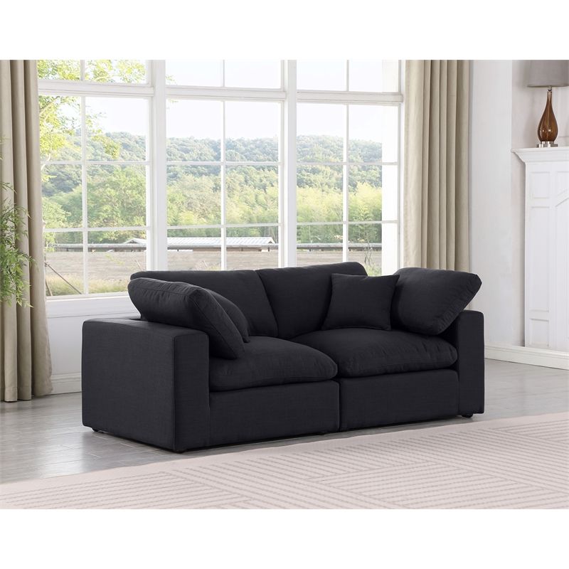 Bowery Hill Upholstered Black Linen Textured Fabric 2-Piece Modular Sofa