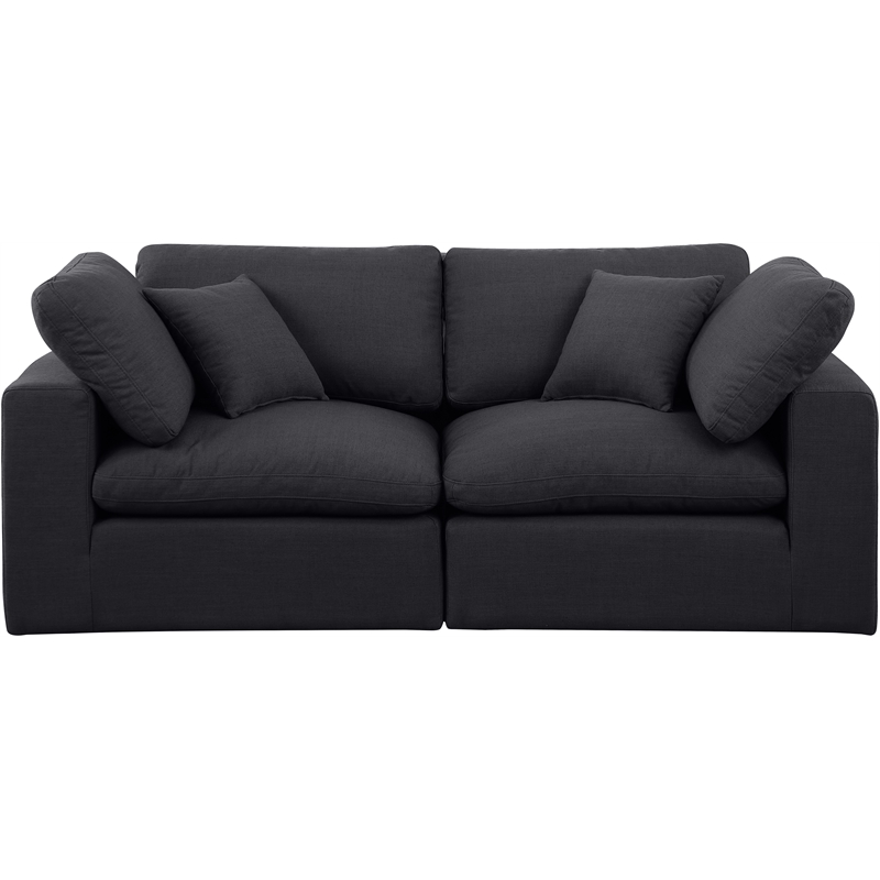 Bowery Hill Upholstered Black Linen Textured Fabric 2-Piece Modular Sofa