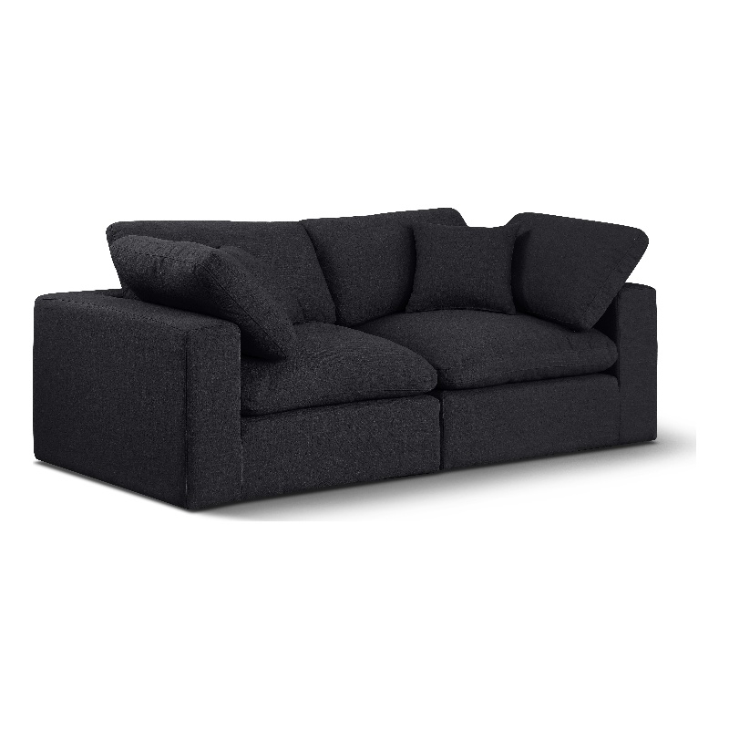 Bowery Hill Upholstered Black Linen Textured Fabric 2-Piece Modular Sofa