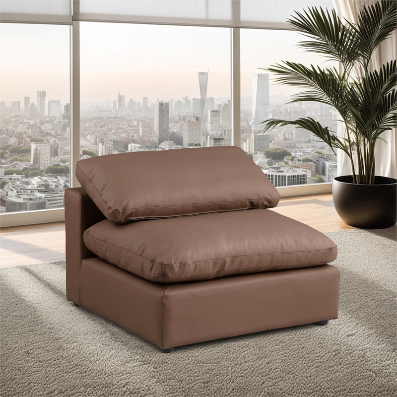 Bowery Hill Contemporary Soft Brown Vegan Leather Armless Chair
