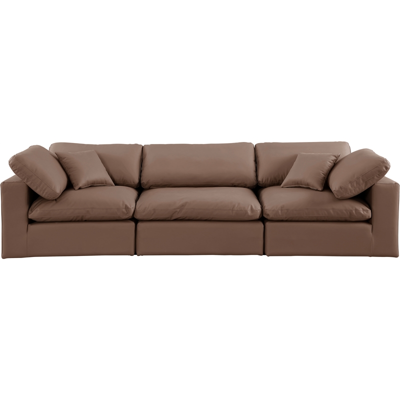 Bowery Hill Contemporary Brown Vegan Leather 3-Piece Modular Sofa