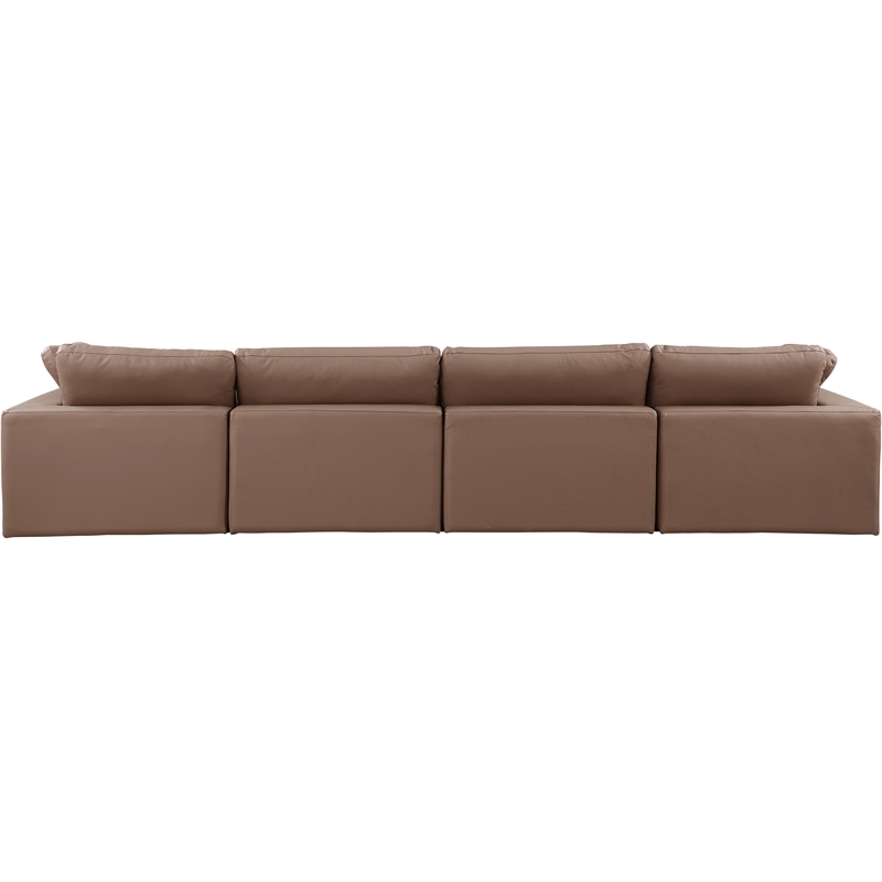 Bowery Hill Contemporary Brown Vegan Leather 4-Piece Modular Sofa