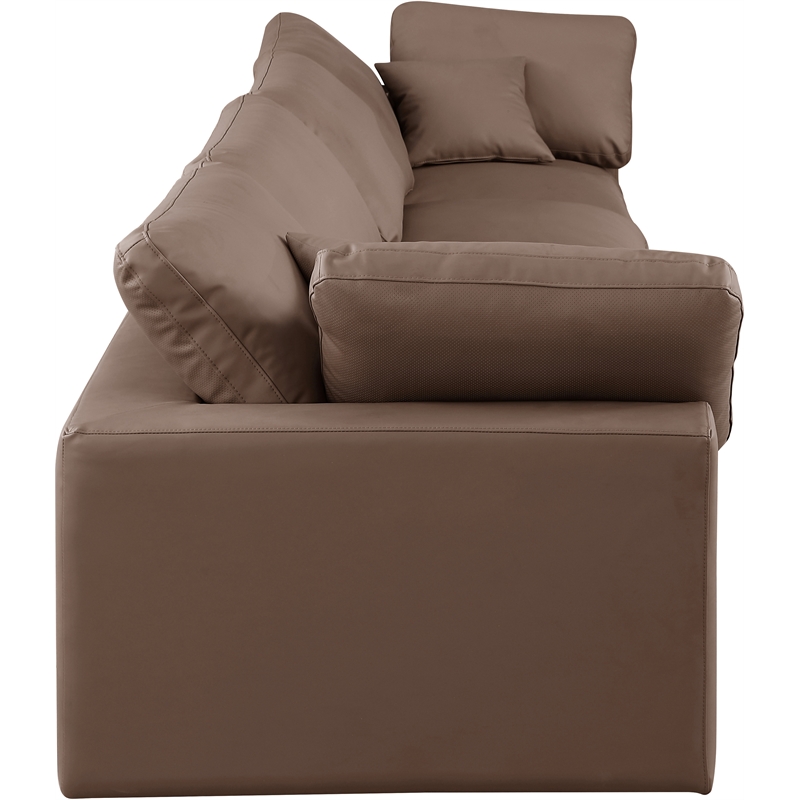 Bowery Hill Contemporary Brown Vegan Leather 4-Piece Modular Sofa