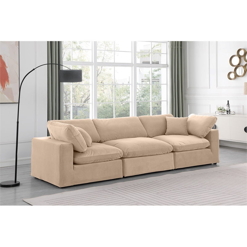 Bowery Hill Contemporary Soft Beige Velvet 3-Piece Modular Sofa