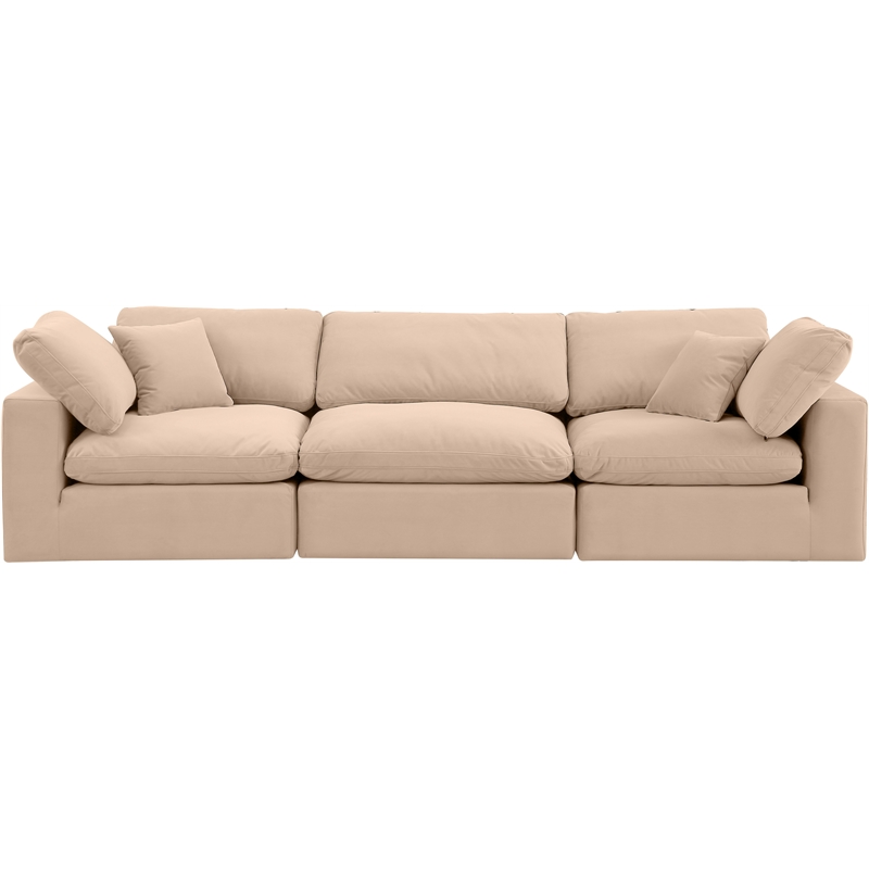 Bowery Hill Contemporary Soft Beige Velvet 3-Piece Modular Sofa