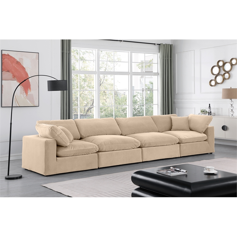 Bowery Hill Contemporary Soft Beige Velvet 4-Piece Modular Sofa