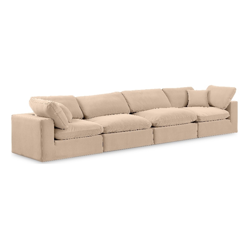 Bowery Hill Contemporary Soft Beige Velvet 4-Piece Modular Sofa