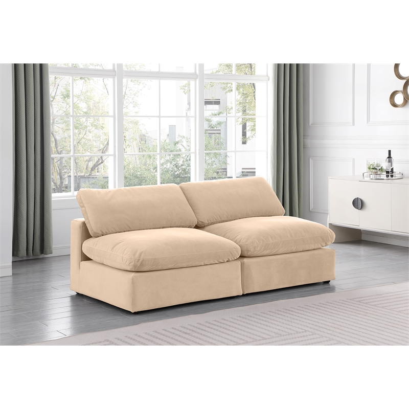 Bowery Hill Contemporary Soft Beige Velvet 2-Piece Modular Sofa