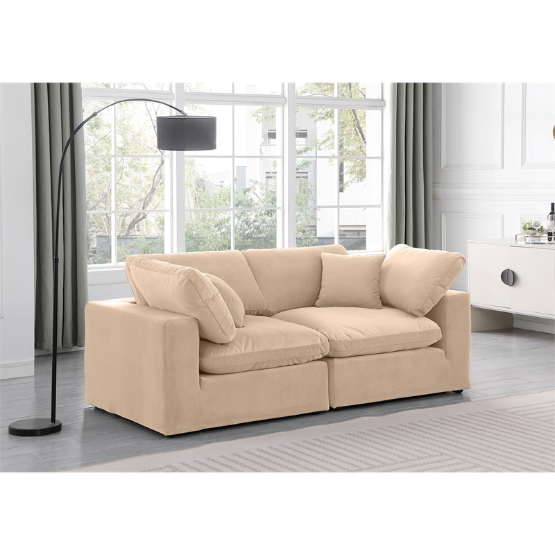 Bowery Hill Contemporary Soft Beige Velvet 2-Piece Modular Sofa