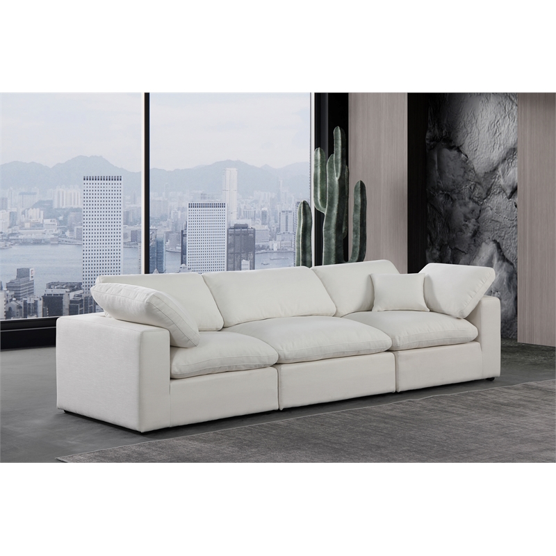Bowery Hill Upholstered Cream Linen Textured Fabric 3-Piece Modular Sofa