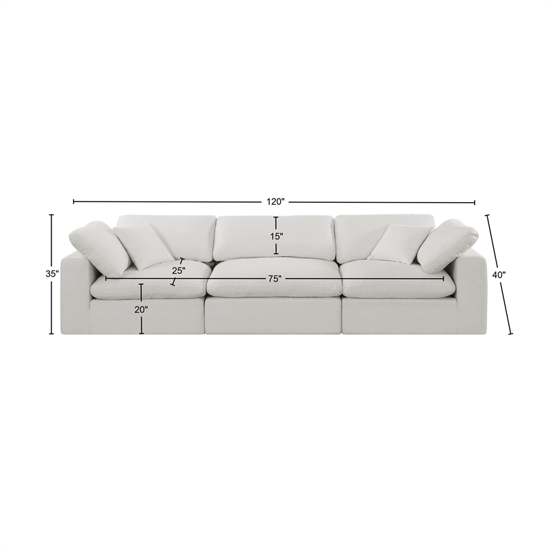 Bowery Hill Upholstered Cream Linen Textured Fabric 3-Piece Modular Sofa