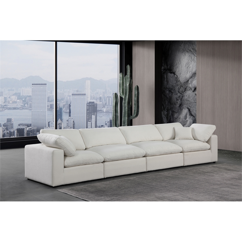Bowery Hill Upholstered Cream Linen Textured Fabric 4-Piece Modular Sofa