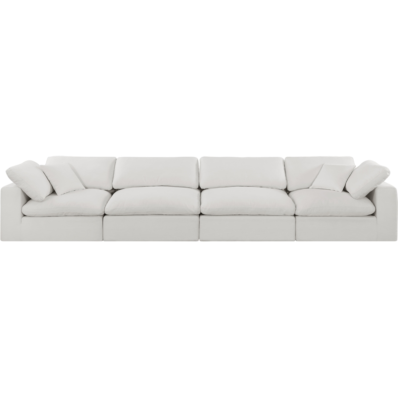 Bowery Hill Upholstered Cream Linen Textured Fabric 4-Piece Modular Sofa