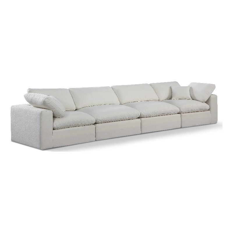 Bowery Hill Upholstered Cream Linen Textured Fabric 4-Piece Modular Sofa