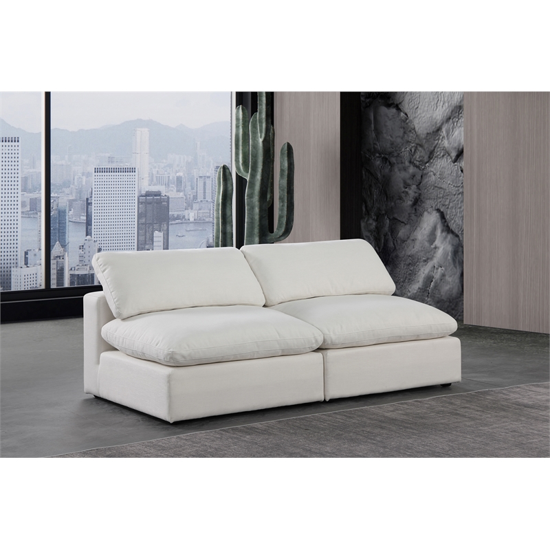 Bowery Hill Upholstered Cream Linen Textured Fabric 2-Piece Modular Sofa