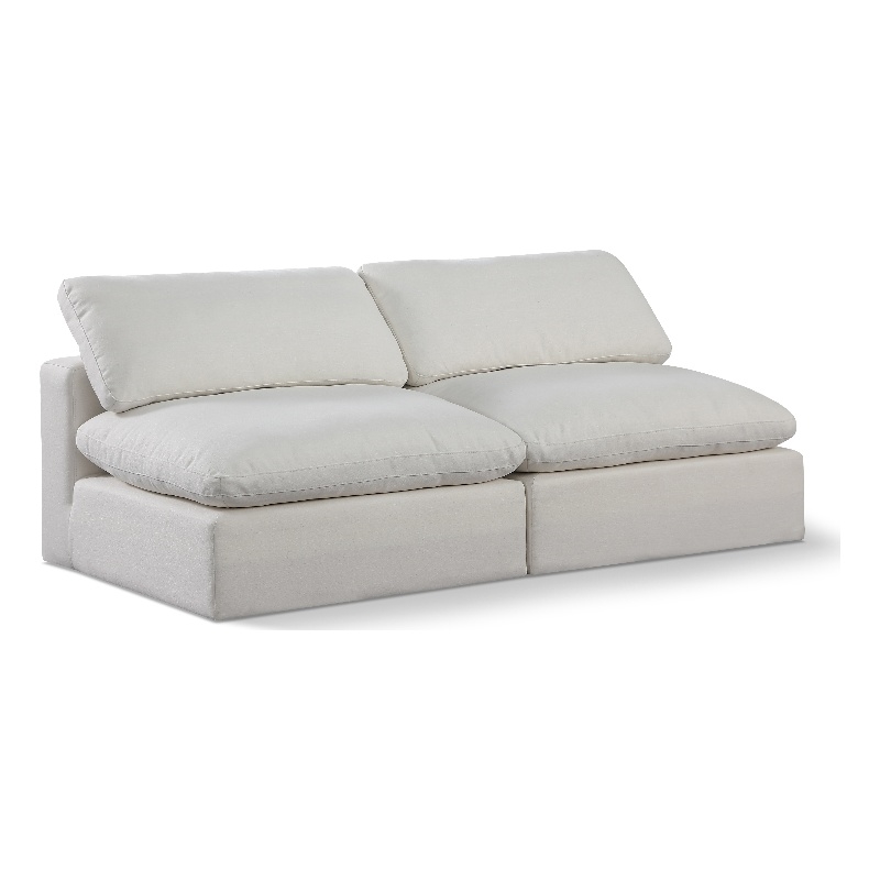 Bowery Hill Upholstered Cream Linen Textured Fabric 2-Piece Modular Sofa