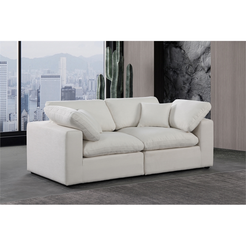 Bowery Hill Upholstered Cream Linen Textured Fabric 2-Piece Modular Sofa