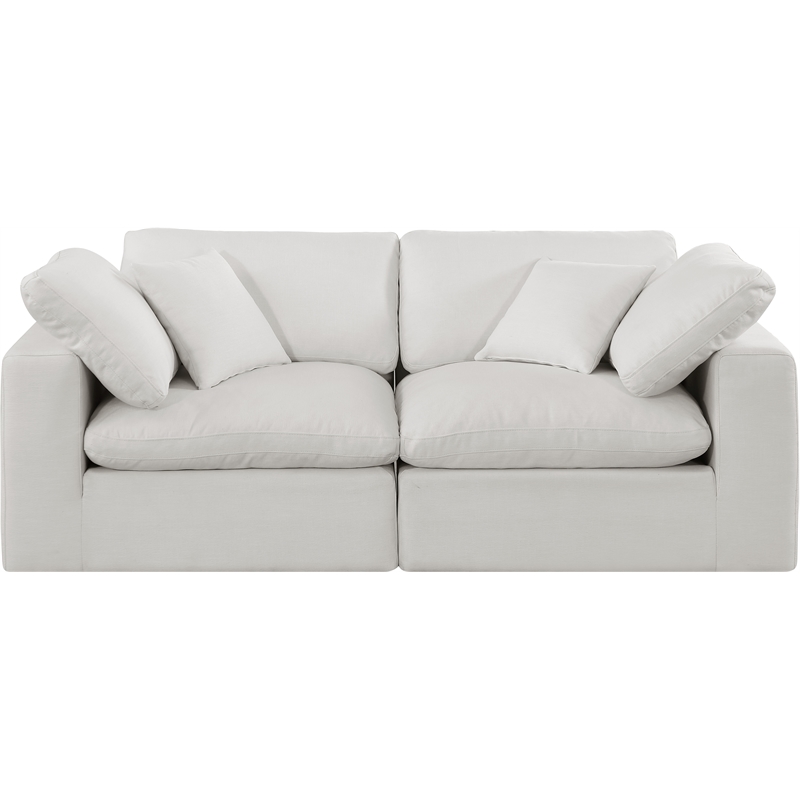 Bowery Hill Upholstered Cream Linen Textured Fabric 2-Piece Modular Sofa