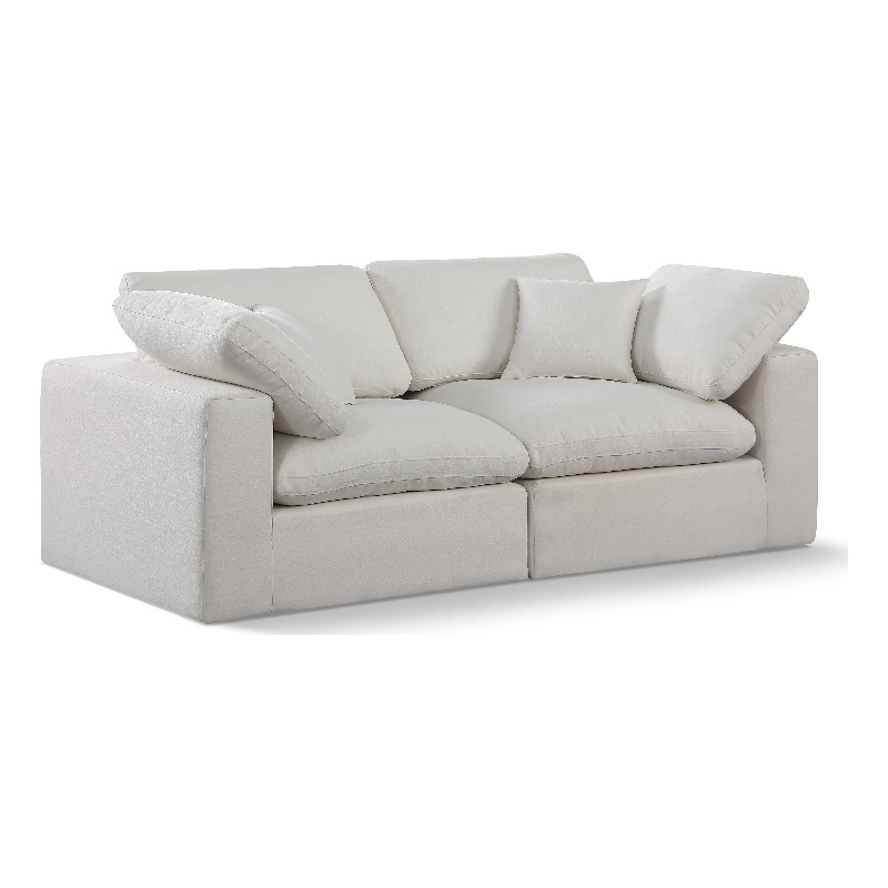 Bowery Hill Upholstered Cream Linen Textured Fabric 2-Piece Modular Sofa