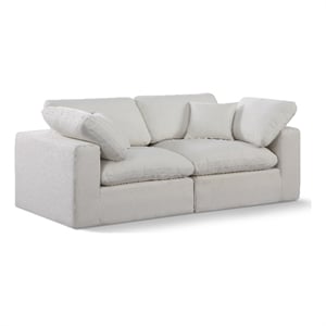 Bowery Hill Upholstered Cream Linen Textured Fabric 2-Piece Modular Sofa