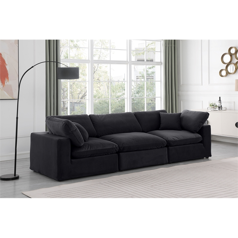 Bowery Hill Contemporary Soft Black Velvet 3-Piece Modular Sofa
