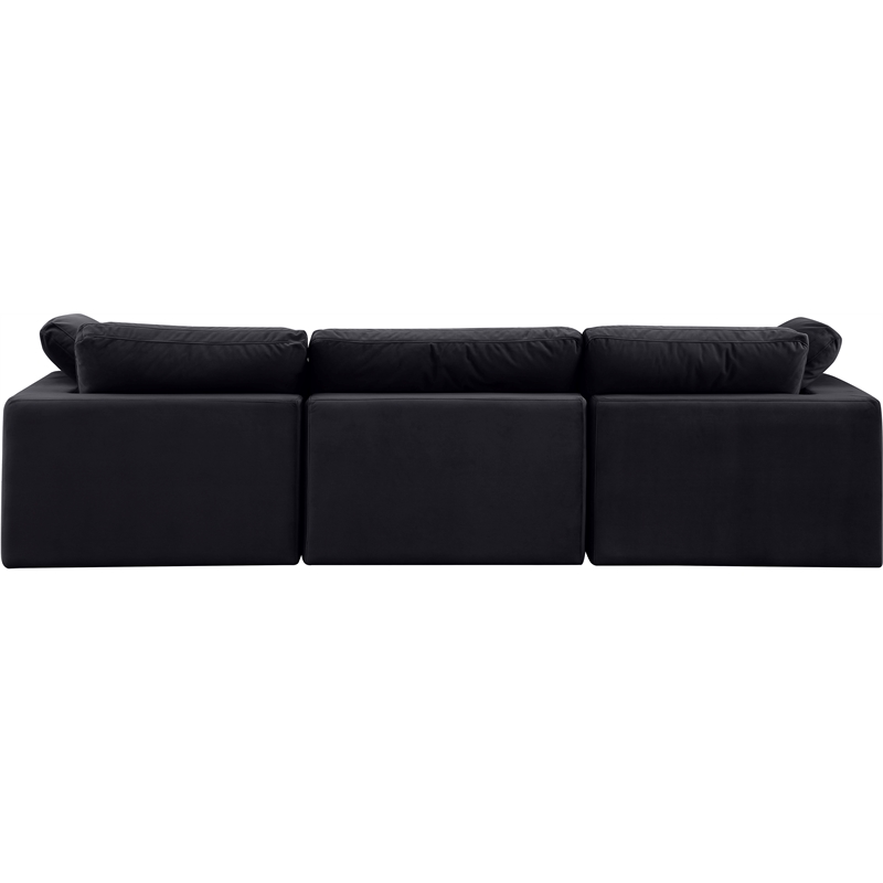 Bowery Hill Contemporary Soft Black Velvet 3-Piece Modular Sofa